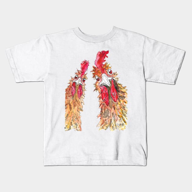 Funky Chicken Two Kids T-Shirt by Marjansart 